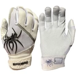 2023 Spiderz Pro Model Batting Gloves: White/Black/Silver