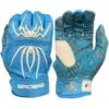 2023 Spiderz HYBRID Batting Gloves: Columbia Blue/White