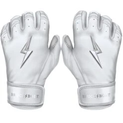 Bruce Bolt PREMIUM PRO Chrome Series Short Cuff Batting Gloves: White