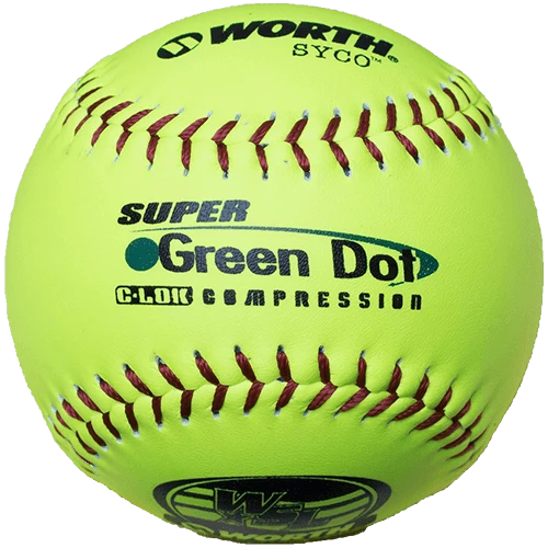 Worth 11" Super Green Dot WSL Slowpitch Softballs 47/400 (Dozen): YS11WSLC